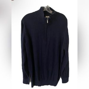 L.L Bean 1/4 Zip Navy Blue Cotton & Cashmere Sweater size L-REG